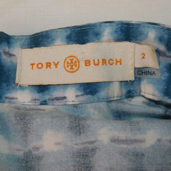 Tory Burch Blue Sonda Tie-Dye Stretch Tunic Mini Dress Size 2 Tunic Caftan Boho - Picture 12 of 13